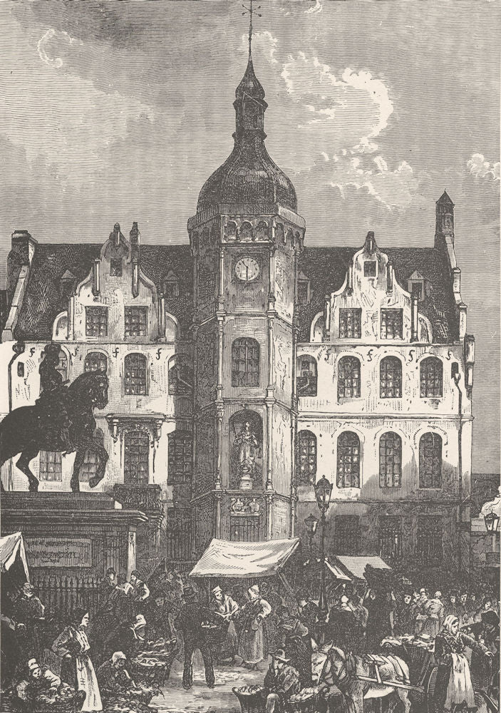 GERMANY. Market-Place, Düsseldorf 1903 old antique vintage print picture